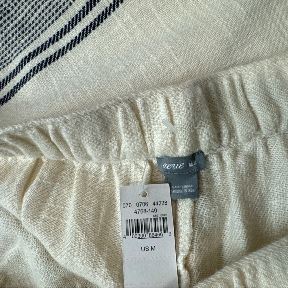 NWT Aerie Cotton Linen Stripe Lace Shorts Sz Medium Tie Waist - Picture 6 of 8